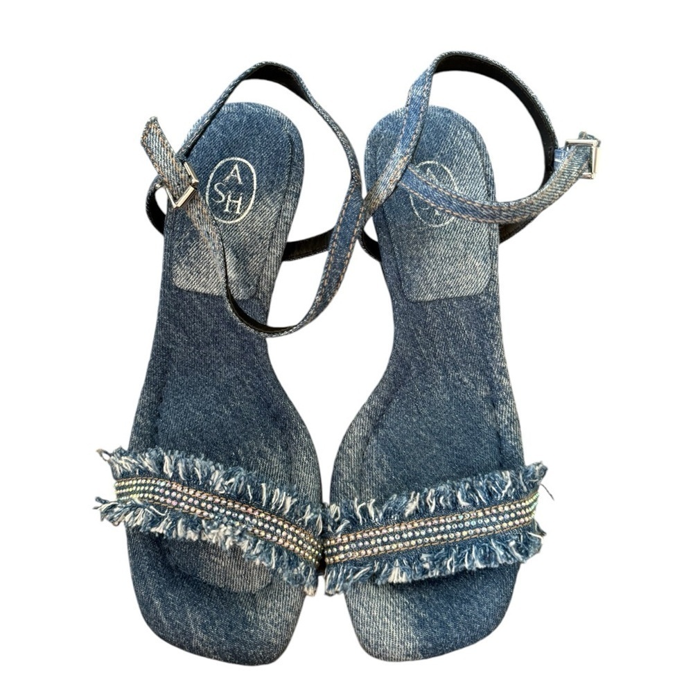 Ash Lover Ankle Strap Sandals Heels 39 Denim Studded - Picture 4 of 9